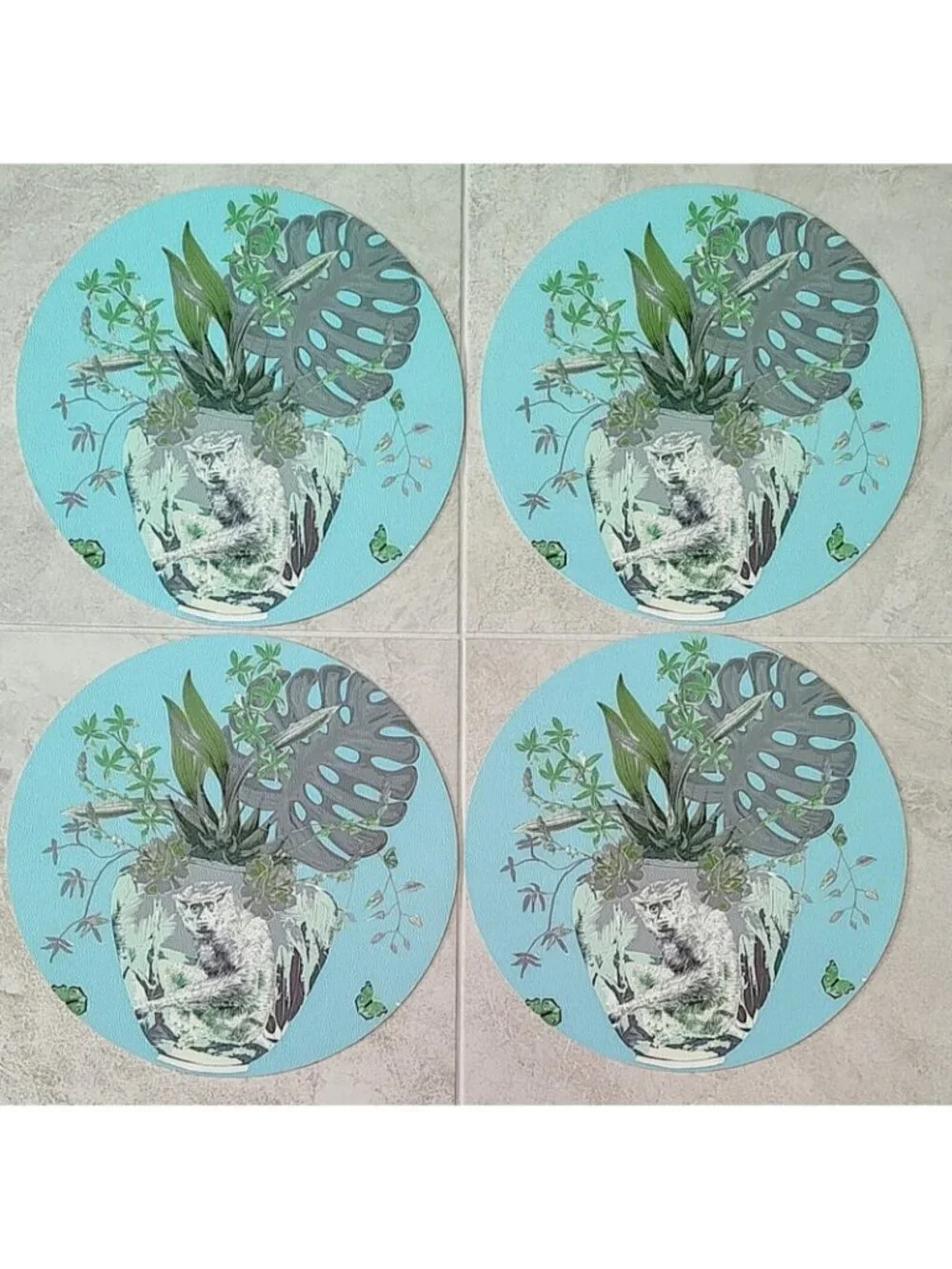 Set of 4  Nicolette Mayer Monkey Large Jungle Bedford Pebble Round Placemats